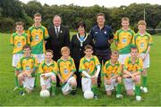 23 September 2012; Representing Donegal boys in the INTO/RESPECT Exhibition GoGames at the GAA Football All-Ireland Senior Championship Final between Donegal and Mayo are, front row, from left, Eamonn Keogh, St. Teresa's N.S., Ballinalee, Co. Longford, Gerard Byrne, Scoil an Linbh Iosa, Killymard, Donegal, Daniel Goggin, O'Brennan N.S., Kielduff, Tralee, Co. Kerry, Diarmuid King, Annagh N.S., Milltown Malbay, Co. Clare, Patrick Murphy, St. Patrick's BNS, Wicklow, Co. Wicklow, Joey Walsh, Scoil Ruadhain, Tullaroan, Co. Kilkenny. Back row, from left, Mike Dempsey, Ballyadams N.S., Athy, Co. Kildare, Paul Luby, St. Colman's N.S., Mucklagh, Tullamore, Co. Offaly, Uachtarán Chumann Lúthchleas Gael Liam Ó Néill, Anne Fay, INTO President, Eugene Fitzgibbon, coach, James Riordan, Scoil Mhuire N.S., Abbeyside, Co. Waterford, Louis Dee, St. Nessan's N.S., Mungret, Co. Limerick. Clonliffe College, Dublin. Picture credit: Pat Murphy / SPORTSFILE