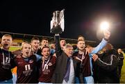 22 September 2012; Drogheda United manager Mick Cooke celebrates with his players at the end of the game. 2012 EA SPORTS Cup Final, Shamrock Rovers v Drogheda United, Tallaght Stadium, Tallaght, Co. Dublin. Picture credit: David Maher / SPORTSFILE