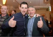 24 September 2012; Donegal's Mark McHugh and his father Martin McHugh, All-Ireland winner in 1992 with Donegal, prior to the squad leaving the Burlington Hotel following their side's victory in their GAA Football All-Ireland Senior Championship Final against Mayo yesterday. Burlington Hotel, Dublin. Picture credit: Pat Murphy / SPORTSFILE