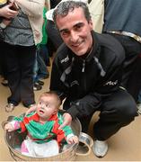 24 September 2012; Donegal  manager Jim McGuinness with Mary Louise Collins, age 6 months, from Crossmolina, Co. Mayo, and the Sam Maguire Cup during a visit to Our Lady's Hospital for Sick Children, Crumlin, Dublin. Picture credit: Barry Cregg / SPORTSFILE