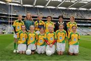 23 September 2012; Representing Donegal in the INTO/RESPECT Exhibition GoGames at the GAA Football All-Ireland Senior Championship Final between Donegal and Mayo are, front row, from left, Sarah Scally, Ballyleague N.S., Ballyleague, Co. Roscommon, Lauryn Nic Ghrioghar, Scoil Eanna An Uaimh, Co. Meath, Aine McNulty, St. Patrick's P.S., Dungannon, Co. Tyrone, Maria Rafferty, St. Patrick's P.S., Glen, Co. Derry, Andrea O'Reilly, The Vale N.S., Bailieborough, Co. Cavan, Kaiesha Tobin, St. Mary's N.S., Dungarvan, Co. Waterford. Back row, from left, Eimear Smyth, St. Patrick's P.S., Derrygonnelly, Co. Fermanagh, Fiona Walsh, coach, Tara Hughes, Ardnagrath N.S., Athlone, Co. Westmeath, Hannah Lohan, John Scottus School, Dublin, Anne Fay, INTO President, Sinead Dixon, Holy Family N.S., Rathcoole, Co. Dublin. Croke Park, Dublin. Picture credit: Pat Murphy / SPORTSFILE