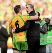 23 September 2012; Donegal manager Jim McGuinness celebrates with Karl Lacey at the end of the game. GAA Football All-Ireland Senior Championship Final, Donegal v Mayo, Croke Park, Dublin. Picture credit: David Maher / SPORTSFILE