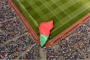23 September 2012; A large flag in the Mayo colours is brought out into the pitch as part of the pre-match festivities. GAA Football All-Ireland Senior Championship Final, Donegal v Mayo, Croke Park, Dublin. Picture credit: Brendan Moran / SPORTSFILE