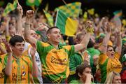 23 September 2012; Donegal supporters Sean McMenamin, left, and Ultan Ferry celebrate a score during the game. Supporters at GAA Football All-Ireland Championship Finals, Croke Park, Dublin. Picture credit: Pat Murphy / SPORTSFILE