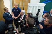 26 September 2012; In attendance at the official opening of the new offices of Leinster Rugby are An Taoiseach Enda Kenny T.D. with Leinster captain Leo Cullen and Minister of State for Tourism & Sport Michael Ring T.D., right. Leinster Rugby, UCD, Belfield, Dublin. Picture credit: Brian Lawless / SPORTSFILE