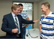 26 September 2012; In attendance at the official opening of the new offices of Leinster Rugby are An Taoiseach Enda Kenny T.D. with Leinster head coach Joe Schmidt and Guy Easterby, Leinster manager. Leinster Rugby, UCD, Belfield, Dublin. Picture credit: Brian Lawless / SPORTSFILE