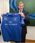 26 September 2012; In attendance at the official opening of the new offices of Leinster Rugby is An Taoiseach Enda Kenny T.D. who was presented with a Leinster jersey. Leinster Rugby, UCD, Belfield, Dublin. Picture credit: Matt Browne / SPORTSFILE