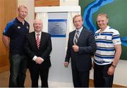 26 September 2012; In attendance at the official opening of the new offices of Leinster Rugby are, from left to right, Leinster captain Leo Cullen, Minister of State for Tourism & Sport, Michael Ring T.D, An Taoiseach Enda Kenny T.D, and Leinster head coach Joe Schmidt. Leinster Rugby, UCD, Belfield, Dublin. Picture credit: Matt Browne / SPORTSFILE