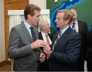 26 September 2012; In attendance at the official opening of the new offices of Leinster Rugby are former Irish rugby international Brendan Mullin, left, and An Taoiseach Enda Kenny T.D. Leinster Rugby, UCD, Belfield, Dublin. Picture credit: Matt Browne / SPORTSFILE