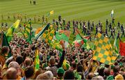 23 September 2012; Donegal and Mayo supporters cheer on the teams during the pre-match parade. GAA Football All-Ireland Senior Championship Final, Donegal v Mayo, Croke Park, Dublin. Picture credit: Ray McManus / SPORTSFILE