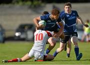 22 September 2012; Adam Byrne, Leinster Blue, with support from team-mate Ian Fitzpatrick, is tackled by Justin Rea, Ulster. Under 19 Group A Interprovincial, Leinster Blue v Ulster, Anglesea Road, Dublin. Picture credit: Barry Cregg / SPORTSFILE