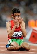 3 September 2012; Amin El Chentouf, Morroco, celebrates winning the Men's 5000m - T12 in a World record time of 13:53.76. London 2012 Paralympic Games, Athletics, Olympic Stadium, Olympic Park, Stratford, London, England. Picture credit: Brian Lawless / SPORTSFILE