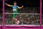 3 September 2012; Flavio Reitz, Brazil, celebrates clearing a jump during the Men's High Jump - F42. London 2012 Paralympic Games, Athletics, Olympic Stadium, Olympic Park, Stratford, London, England. Picture credit: Brian Lawless / SPORTSFILE