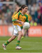 23 September 2012; Maria Rafferty, St Patricks PS, Glen, Co. Derry, representing Donegal, during the INTO/RESPECT Exhibition GoGames at the GAA Football All-Ireland Senior Championship Final between Donegal and Mayo. Croke Park, Dublin. Picture credit: Oliver McVeigh / SPORTSFILE