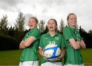 27 September 2012; Republic of Ireland U17 players, from left, Lauren Dwyer, Aisling Frawley, and Ciara Rossiter, ahead of a training session. Republic of Ireland Women's U17 Squad Photos, AUL Complex, Clonshaugh, Dublin. Picture credit: Brian Lawless / SPORTSFILE