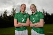27 September 2012; Castlebar Celtic players Sarah McGeough, left, and Lisa Casserly, ahead of squad training. Republic of Ireland Women's U17 Squad Photos, AUL Complex, Clonshaugh, Dublin. Picture credit: Brian Lawless / SPORTSFILE