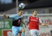 28 September 2012; Alan McNally, Drogheda United, in action against Christy Fagan, St Patrick's Athletic. Airtricity League Premier Division, Drogheda United v St Patrick's Athletic, Hunky Dory Park, Drogheda, Co. Louth. Photo by Sportsfile