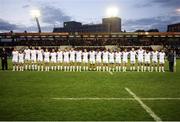 28 September 2012; Ulster players observe a minute silence before the game in memory of their team mate, the late Nevin Spence. Celtic League 2012/13, Round 5, Cardiff Blues v Ulster, Arms Park, Cardiff, Wales. Picture credit: Steve Pope / SPORTSFILE
