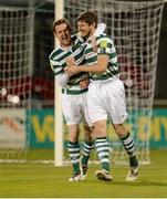 28 September 2012; Ken Oman, right, Shamrock Rovers, celebrates after scoirng his side's second goal with team-mate Gary Twigg. Airtricity League Premier Division, Shamrock Rovers v Dundalk, Tallaght Stadium, Tallaght, Co. Dublin. Picture credit: David Maher / SPORTSFILE
