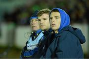 28 September 2012; Gordon D'Arcy sits on the Leinster team bench, after he left the pitch with an injury, along with Andrew Conway and Johnny O'Hagan, Leinster kitman. Celtic League 2012/13, Round 5, Connacht v Leinster, Sportsground, Galway. Picture credit: Matt Browne / SPORTSFILE