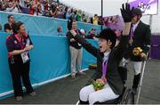 4 September 2012; Ireland's Helen Kearney, from Dunlaven, Co. Wicklow, celebrates with her bronze medal in the equestrian team championship. London 2012 Paralympic Games, Equestrian, Greenwich Park, Greenwich, London, England. Picture credit: Brian Lawless / SPORTSFILE