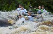 29 September 2012; Peter Egan and Jon Simmons, Salmon Leap Canoe Club, Co. Dublin, lead Stuart West and Jonathan Tye, Worchest, England, left, and Deaglán ó Drisceoil and Tom Brennan, Salmon Leap Canoe Club, Co. Dublin, right, as they make their way down the Straffan Weir in the Senior K2 class, during the 2012 Liffey Descent. River Liffey, Straffan, Co. Kildare. Picture credit: Barry Cregg / SPORTSFILE