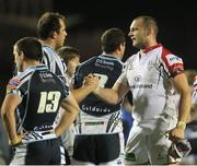 28 September 2012; Dan Tuohy, Ulster, and Lou Reed, Cardiff Blues, shake hands after the final whistle. Celtic League 2012/13, Round 5, Cardiff Blues v Ulster, Arms Park, Cardiff, Wales. Picture credit: Steve Pope / SPORTSFILE