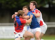 29 September 2012; Darren Hudson, St Mary's College, is tackled by Martin McPhail, left, and Niall Kenneally, UL Bohemians. Ulster Bank League Division 1A, St Mary's College v UL Bohemian, Templeville Road, Dublin. Picture credit: Pat Murphy / SPORTSFILE