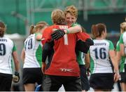 29 September 2012; Sinead McCarthy and Emma Gray, 1, Ireland, celebrate after the game. Women’s Electric Ireland Hockey Champions Challenge 1, Pool B, Ireland v South Africa, National Hockey Stadium, UCD, Belfield, Dublin. Picture credit: Pat Murphy / SPORTSFILE