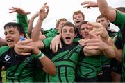 29 September 2012; Connacht's Paul Hackett celebrates with his team-mates after winning the Under 19 Interprovincial Championship. Under 19 Interprovincial Championship, Leinster v Connacht, Ashbourne RFC, Ashbourne, Co Meath. Picture credit: Matt Browne / SPORTSFILE