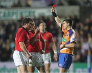29 September 2012; Damien Varley, Munster, is shown a red card by referee Dudley Phillips. Celtic League 2012/13, Round 5, Ospreys v Munster, Liberty Stadium, Swansea, Wales. Picture credit: Steve Pope / SPORTSFILE