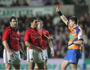 29 September 2012; Damien Varley, Munster, is shown a red card by referee Dudley Phillips. Celtic League 2012/13, Round 5, Ospreys v Munster, Liberty Stadium, Swansea, Wales. Picture credit: Steve Pope / SPORTSFILE