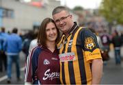 30 September 2012; Galway supporter Paula Meagher, from Loughrea, Co. Galway, and Kilkenny supporter Fergal Meagher, from Castlecomer, Co. Kilkenny, ahead of the game. Supporters at the GAA Hurling All-Ireland Senior Championship Final Replay, Kilkenny v Galway, Croke Park, Dublin. Picture credit: Matt Browne / SPORTSFILE