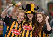 30 September 2012; Kilkenny supporters, from left, Bronagh Kearns, Laura Dowling and Amy Alcock, all from Sliabh Rua, ahead of the game. Supporters at the GAA Hurling All-Ireland Senior Championship Final Replay, Kilkenny v Galway, Croke Park, Dublin. Picture credit: Stephen McCarthy / SPORTSFILE