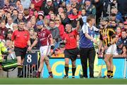 30 September 2012; Cyril Donnellan, Galway, leaves the field as he is shown the red card by referee James McGrath. GAA Hurling All-Ireland Senior Championship Final Replay, Kilkenny v Galway, Croke Park, Dublin. Picture credit: Pat Murphy / SPORTSFILE