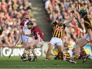 30 September 2012; Richie Hogan, Kilkenny, celebrates after his team-mate Colin Fennelly, had scored his side's third goal as dejected Galway goalkeeper Fergal Flannery and Kevin Hynes look on. GAA Hurling All-Ireland Senior Championship Final Replay, Kilkenny v Galway, Croke Park, Dublin. Picture credit: David Maher / SPORTSFILE