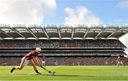 30 September 2012; Galway's Andrew Smith takes a sideline cut during the game. GAA Hurling All-Ireland Senior Championship Final Replay, Kilkenny v Galway, Croke Park, Dublin. Picture credit: Brendan Moran / SPORTSFILE