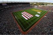 30 September 2012; A large flag depicting the Galway and Kilkenny colours is laid on the pitch before the game. GAA Hurling All-Ireland Senior Championship Final Replay, Kilkenny v Galway, Croke Park, Dublin. Picture credit: Brendan Moran / SPORTSFILE