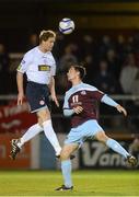 1 October 2012; Stephen Paisley, Shelbourne, in action against Ryan Brennan, Drogheda United. Airtricity League Premier Division, Drogheda United v Shelbourne, Hunky Dory Park, Drogheda, Co. Louth. Photo by Sportsfile