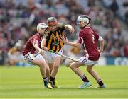 30 September 2012; Daniel Comerford, St Martin's Muckalee, Kilkenny, in action against Kevin Wilde and Darragh Wilde, from Turoloughmore, Co. Galway, during the INTO/RESPECT Exhibition GoGames at the GAA Hurling All-Ireland Senior Championship Final Replay between Kilkenny and Galway. Croke Park, Dublin. Picture credit: Ray McManus / SPORTSFILE