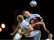 1 October 2012; Derek Prendergast, Drogheda United, in action against Paul Byrne, Shelbourne. Airtricity League Premier Division, Drogheda United v Shelbourne, Hunky Dory Park, Drogheda, Co. Louth. Photo by Sportsfile
