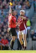 30 September 2012; Andrew Smith, Galway, is shown a yellow card by referee James McGrath. GAA Hurling All-Ireland Senior Championship Final Replay, Kilkenny v Galway, Croke Park, Dublin. Picture credit: Brendan Moran / SPORTSFILE