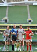 2 October 2012; Team captains, from left, Gavin Duffy, Connacht, Leo Cullen, Leinster, Johann Muller, Ulster, and Doug Howlett, Munster, with the Heineken Cup in attendance at the Irish launch of the 2012/13 Heineken Cup. Aviva Stadium, Lansdowne Road, Dublin. Picture credit: Brendan Moran / SPORTSFILE