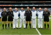 30 September 2012; Referee Alan Kelly with his umpires, from left, Oliver King, Padraic Connolly, Morgan Darcy, and Mike Mackey, linesmen Cathal McAllister, Garrett Duffy, right, and sideline official Sean Cleere, left. Electric Ireland GAA Hurling All-Ireland Minor Championship Final Replay, Dublin v Tipperary, Croke Park, Dublin. Photo by Sportsfile