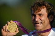5 September 2012; Alex Zanardi, Italy, celebrates with his Gold medal after winning the men's individual time trial H4. London 2012 Paralympic Games, Cycling, Brands Hatch, Kent, England. Picture credit: Brian Lawless / SPORTSFILE