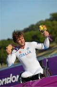 5 September 2012; Alex Zanardi, Italy, celebrates with his Gold medal after winning the men's individual time trial H4. London 2012 Paralympic Games, Cycling, Brands Hatch, Kent, England. Picture credit: Brian Lawless / SPORTSFILE