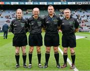 30 September 2012; Referee Alan Kelly, second from right, with his linesmen Cathal McAllister and Garrett Duffy, right and sideline official Sean Cleere, left. Electric Ireland GAA Hurling All-Ireland Minor Championship Final Replay, Dublin v Tipperary, Croke Park, Dublin. Photo by Sportsfile