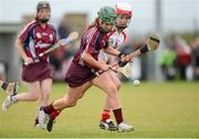 29 September 2012; Tara Kenny, Galway, in action against Sinead Cassidy, Derry. All-Ireland Intermediate Camogie Championship Final Replay, in association with RTÉ Sport, Derry v Galway, Donaghmore Ashbourne GFC, Ashbourne, Co. Meath. Picture credit: Matt Browne / SPORTSFILE