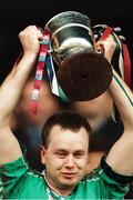 17 March 1998; Birr captain Joe Errity lifts the Tommy Moore Cup  following the All-Ireland Club Hurling Final between Sarsfields and Birr at Croke Park, Dublin. Photo by Ray McManus/Sportsfile