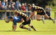 6 October 2012; Darren Hudson, St. Mary's College, is tackled by Luke Russell, left, and Lukas Kunos, Young Munster. Ulster Bank League Division 1A, Young Munster v St.  Mary's College, Tom Clifford Park, Limerick. Picture credit: Diarmuid Greene / SPORTSFILE
